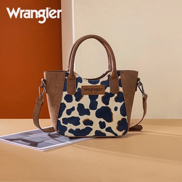 WRANGLER ALL-OVER COW PRINT MINI TOTE BAG Brown - Picture 1 of 3